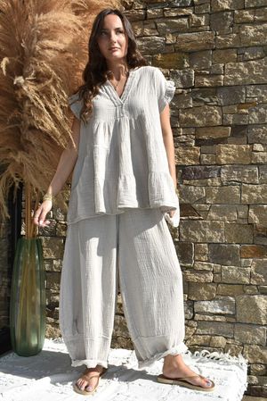 Tasha Cushion Cotton Cap Sleeve Tier Top Stone